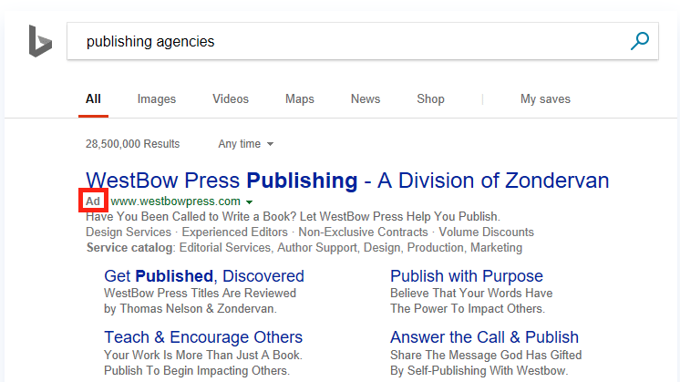example of a Microsoft ad in SERPs (search engine result pages)